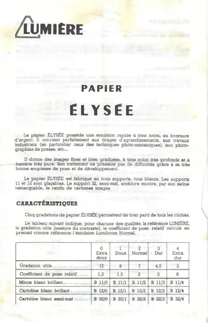 Notice Papier Elysée 1962