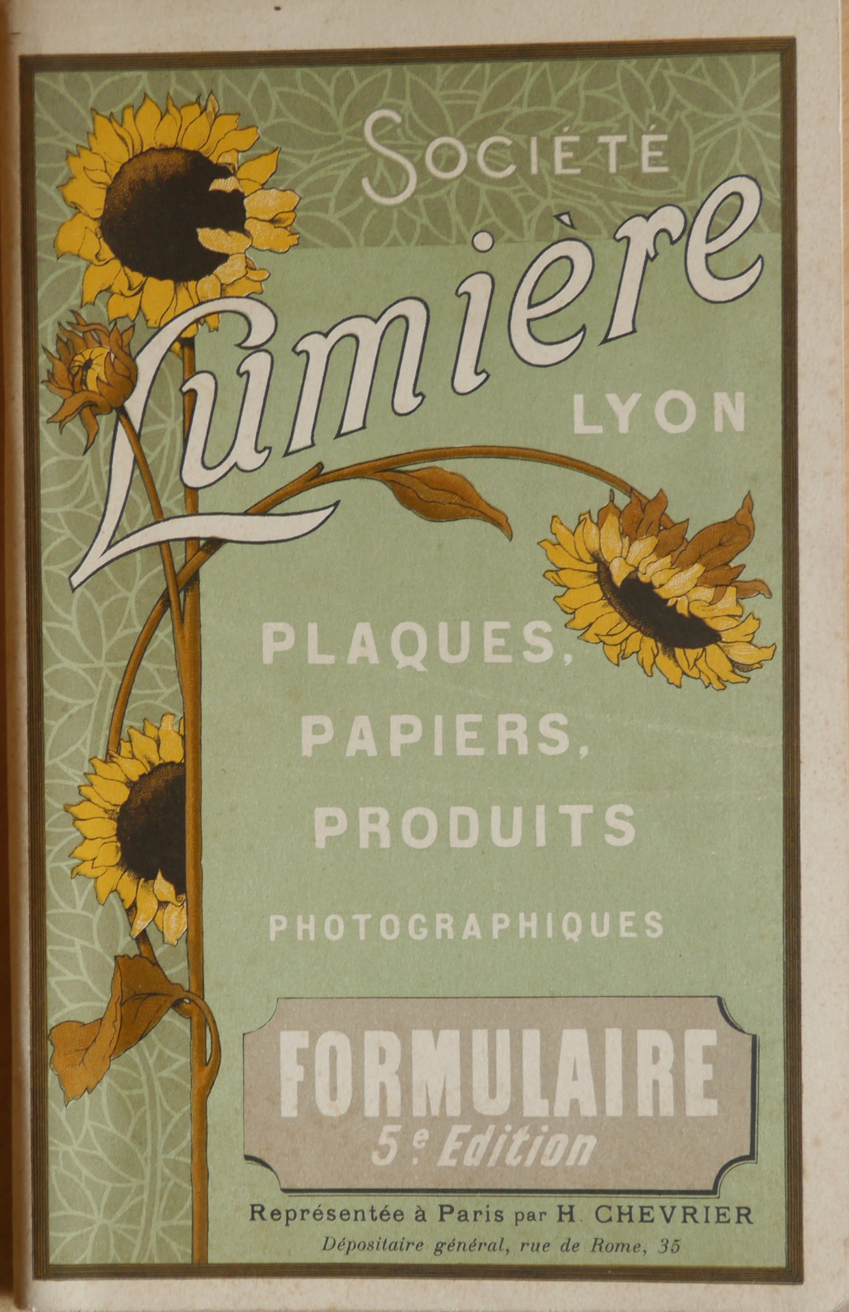 Formulaire de la "Société Anonyme des Plaques et Papiers Photographiques Antoine Lumière et ses Fils" 1908