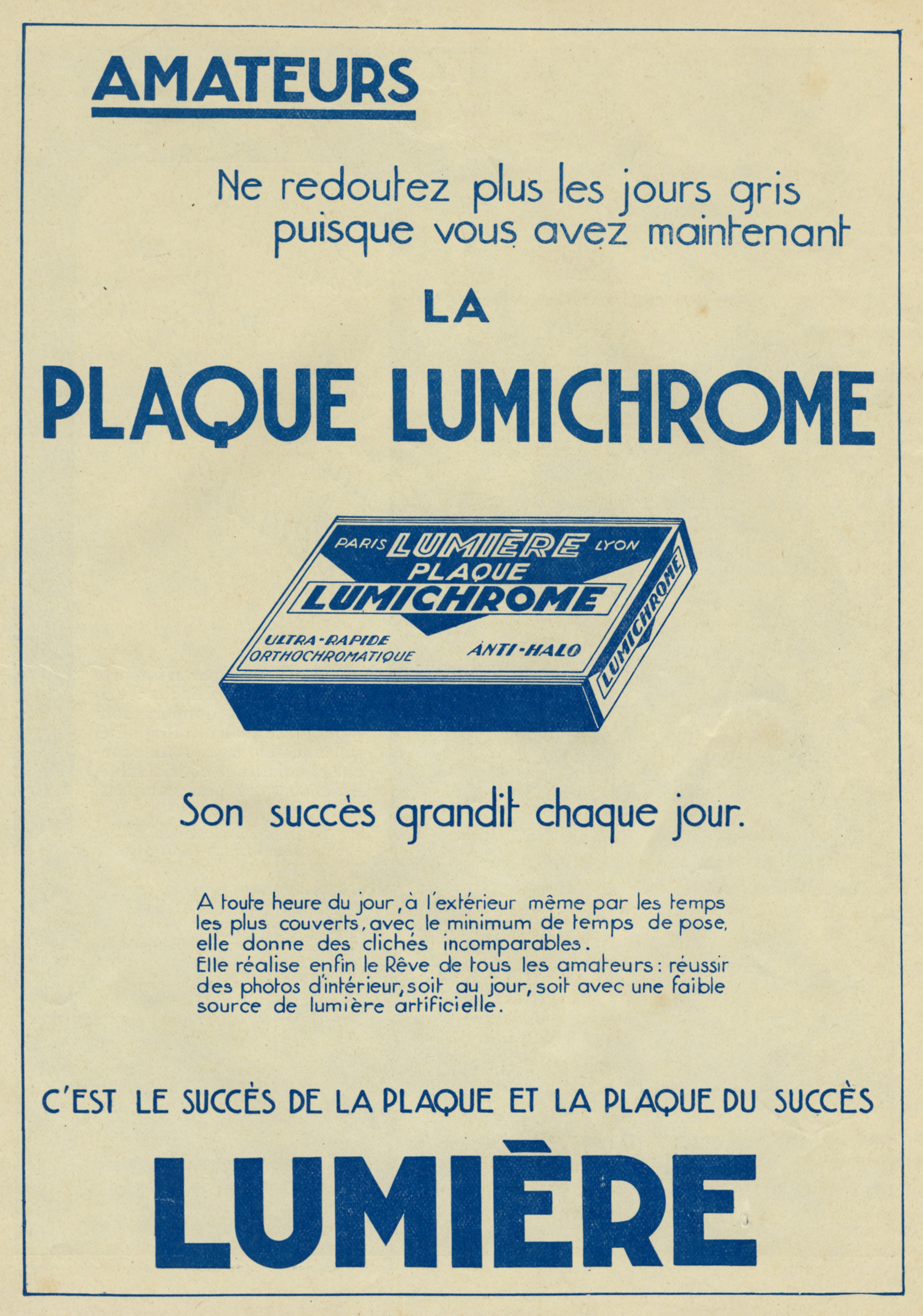 Publicité Plaque Lumichrome 1933