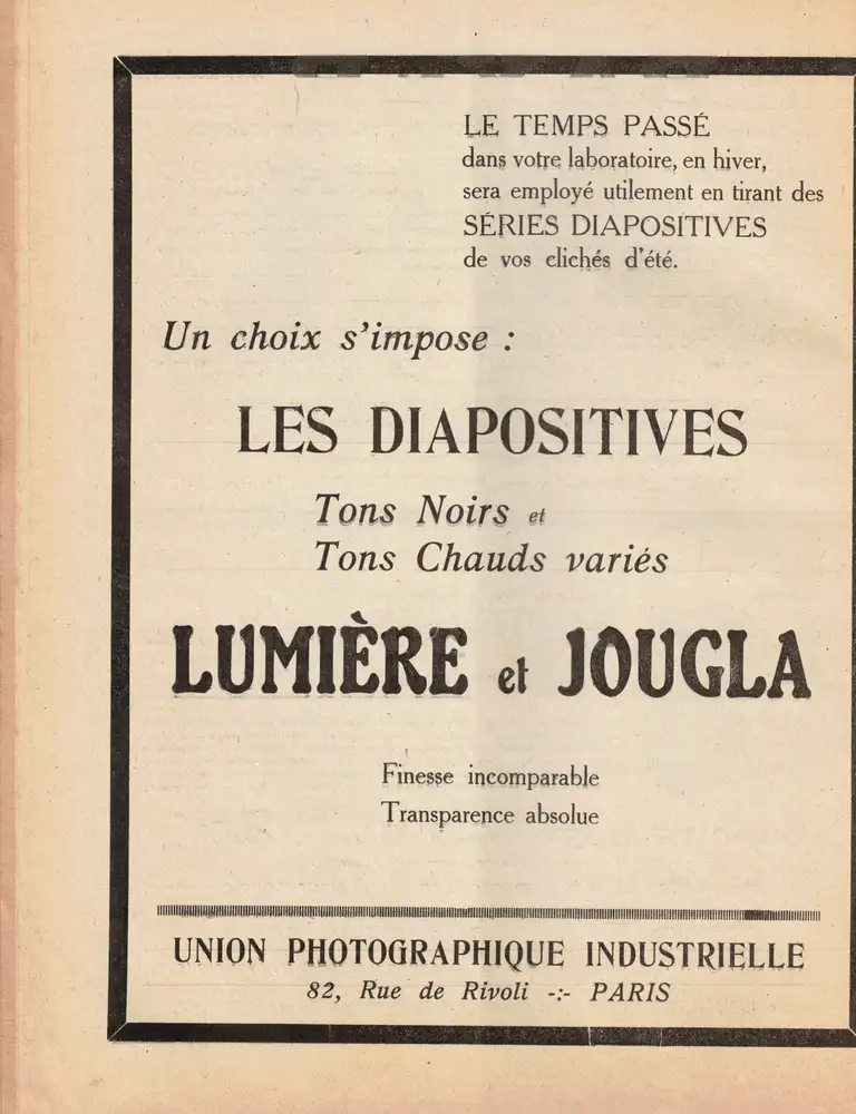 Lumière Diapositives Tons Noirs (TN) Tons Chauds (TC) - La revue française de photographie n°210 - 15 novembre 1922