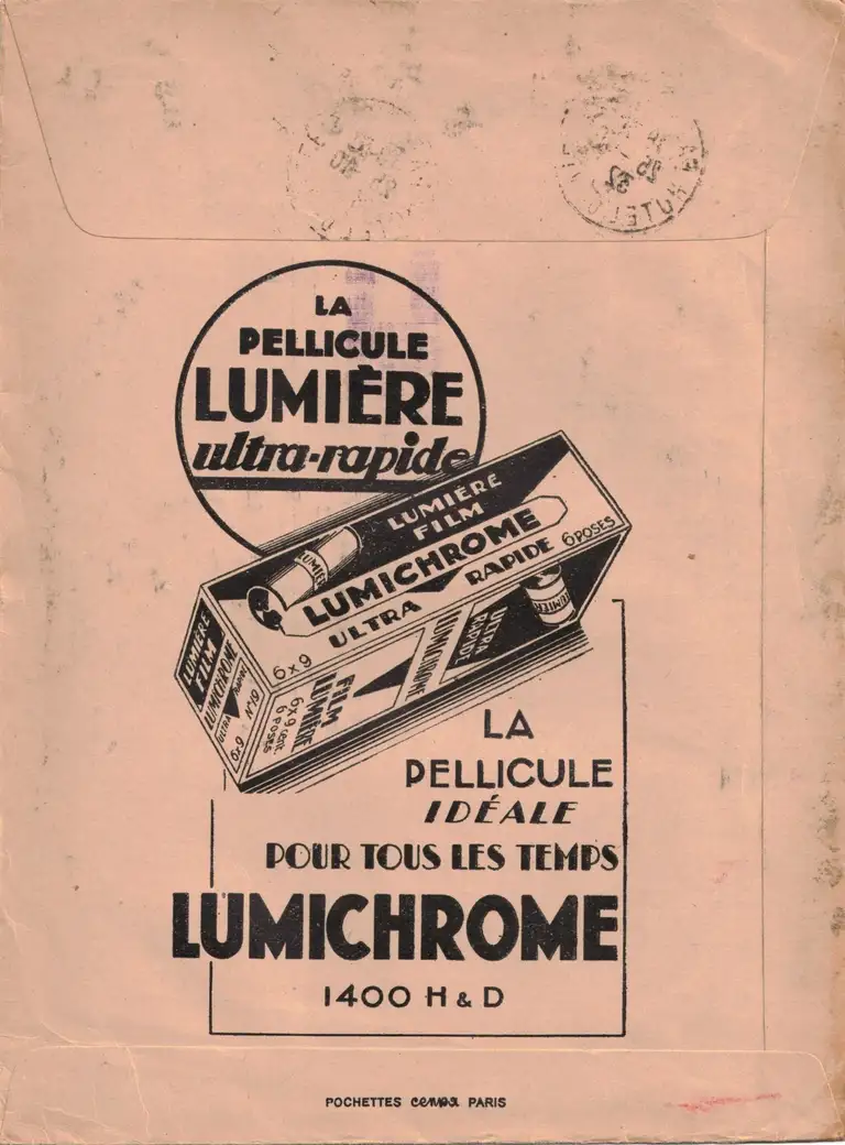 Enveloppe d'expédition de la photo de Louis Lumière avec son projecteur relief - 25 octobre 1932