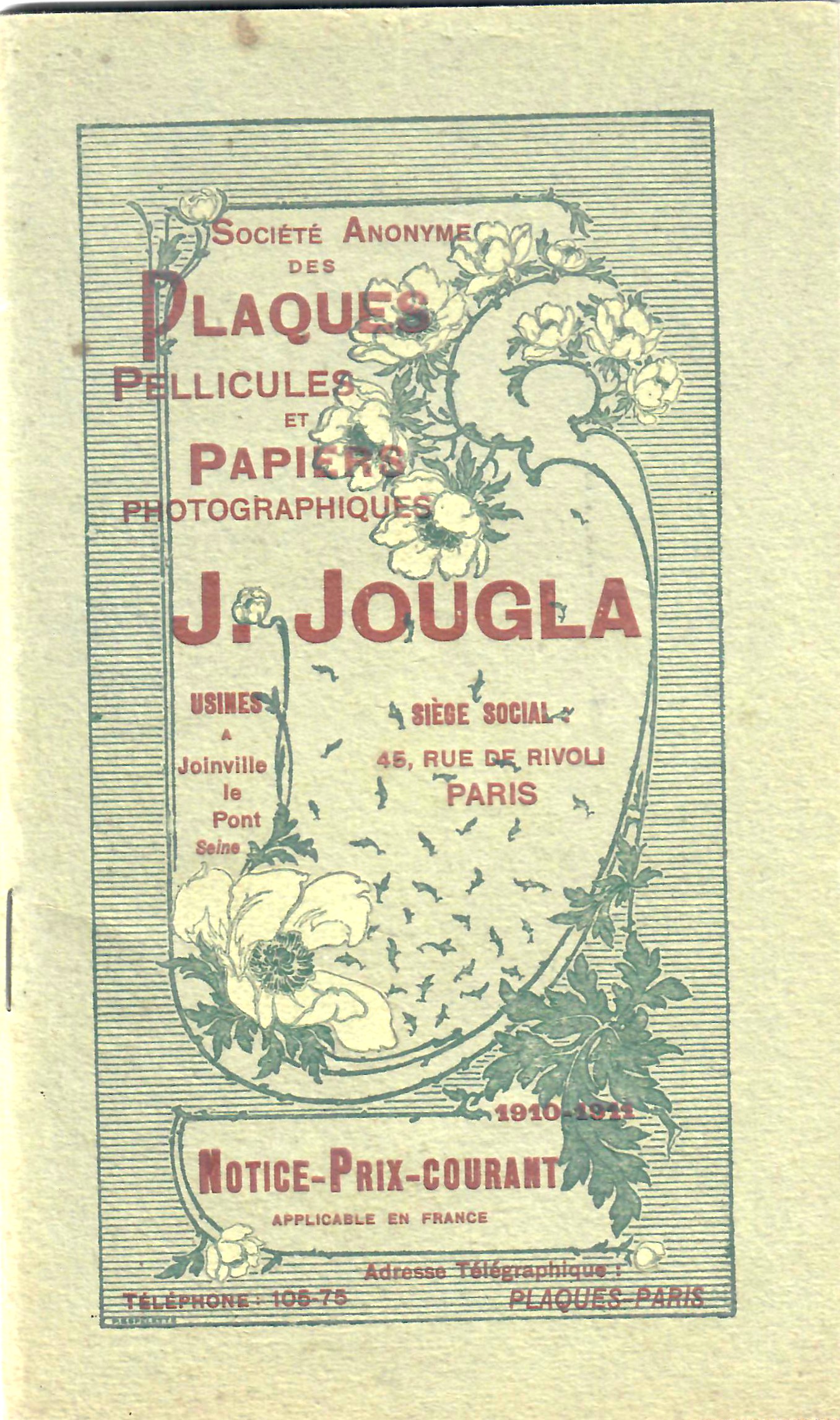 Prix courant de la "Société Anonyme des Plaques et Papiers Photographiques Antoine Lumière et ses Fils" 1908