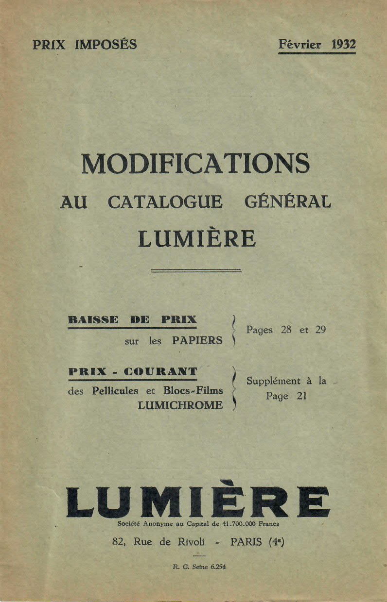 Modification au Catalogue général - février 1932