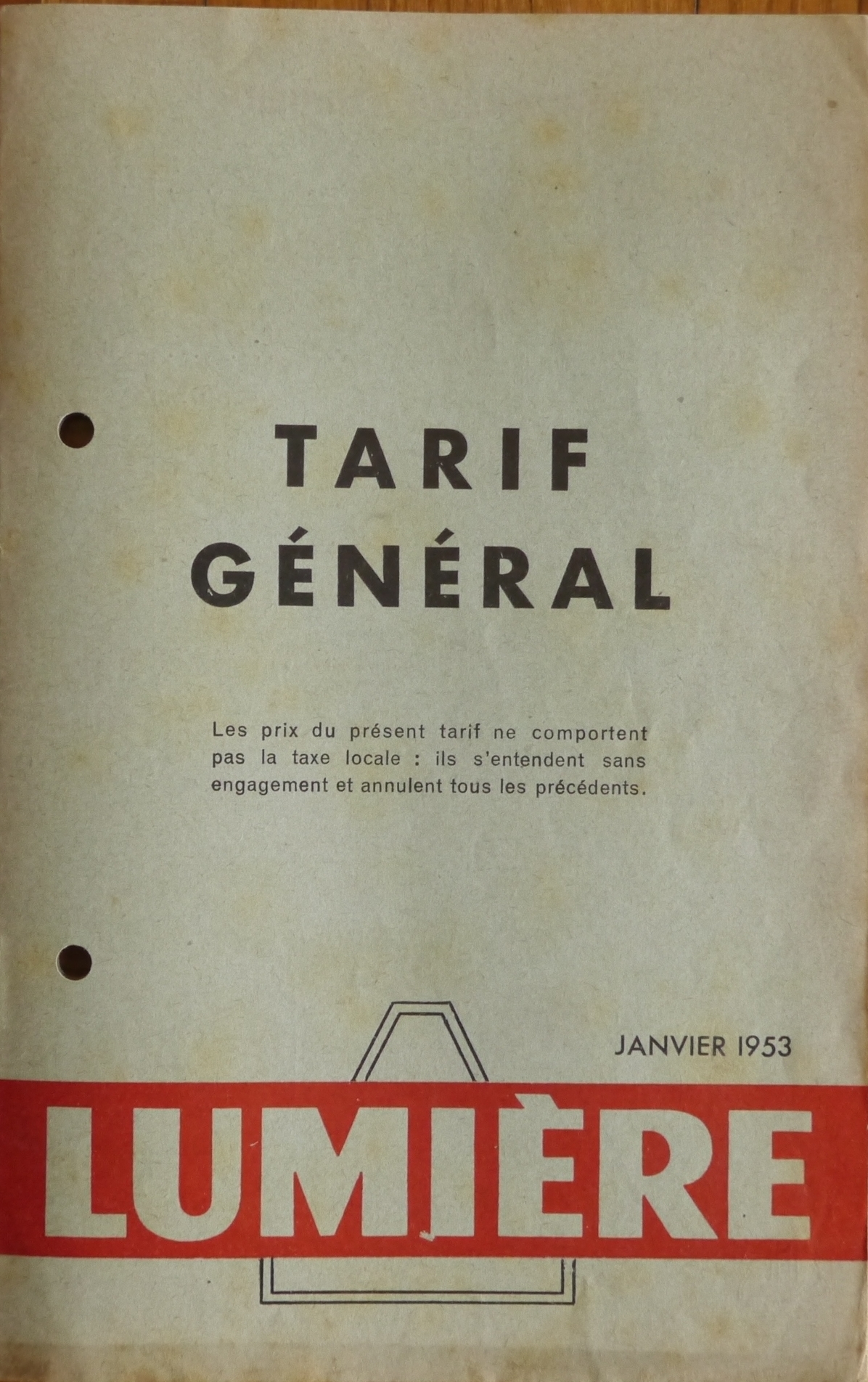 Tarif - 15 janvier 1953