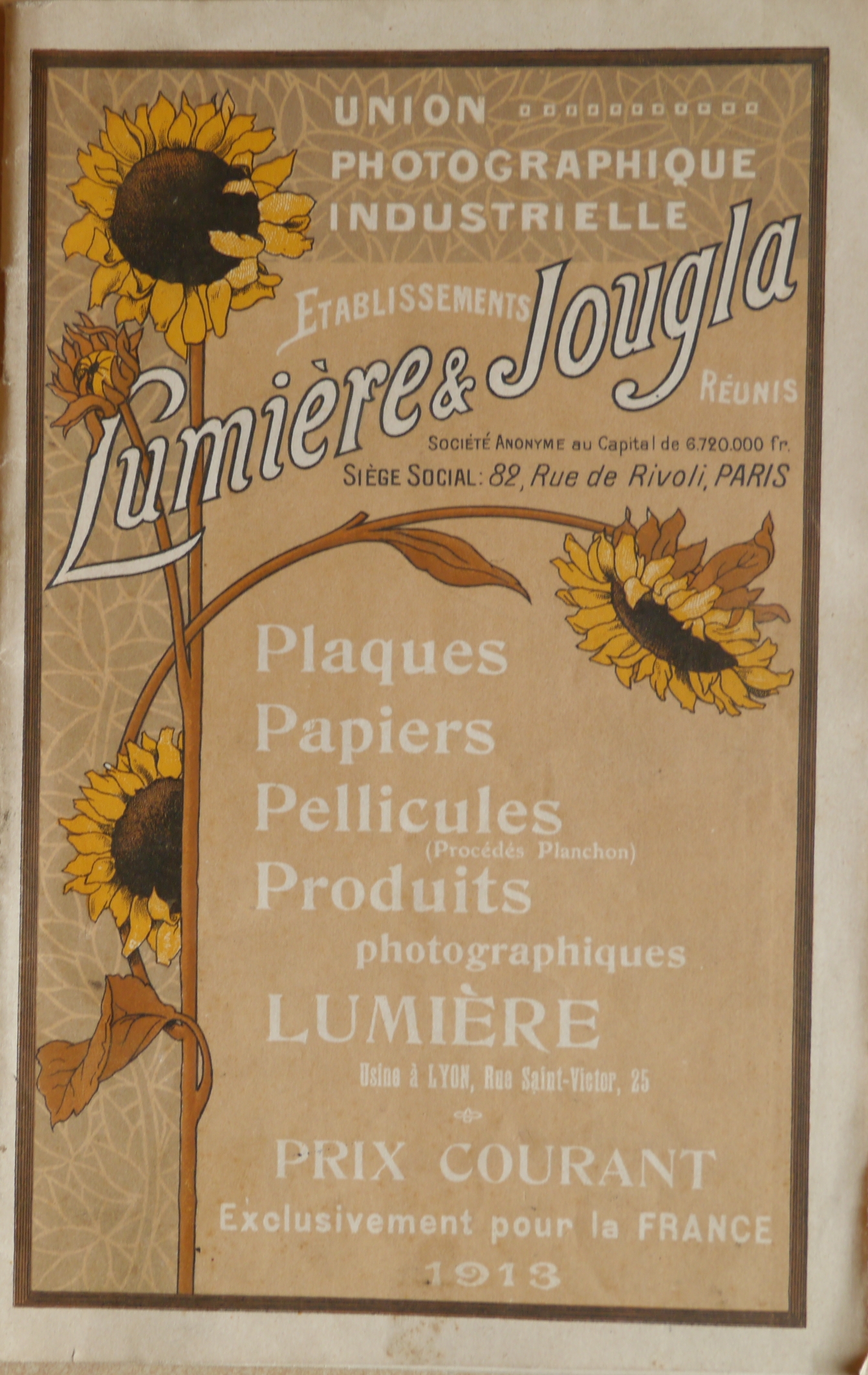 Prix courant Plaques Papiers Produits - 1913