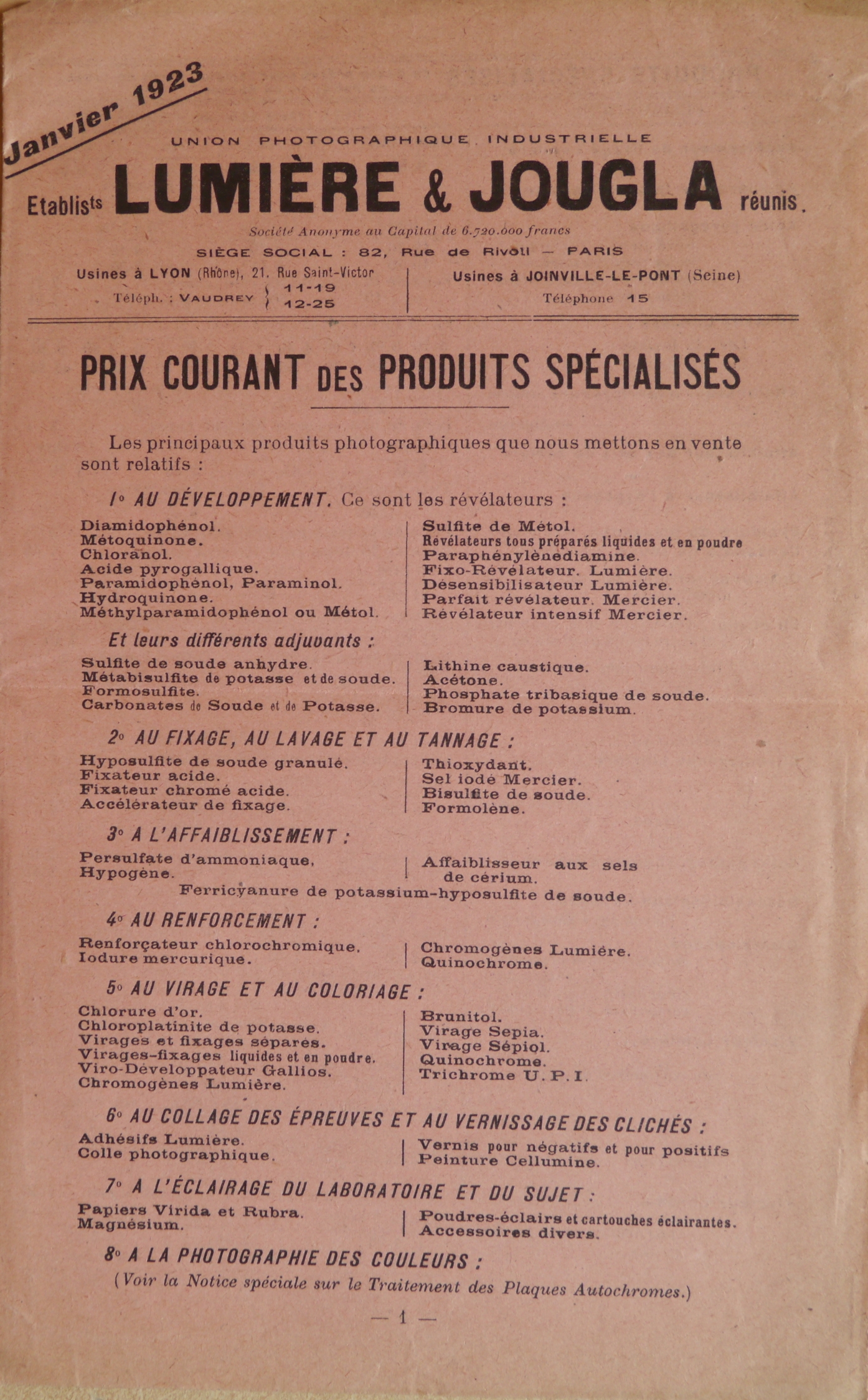 Prix courant des produits spécialisés - 1923