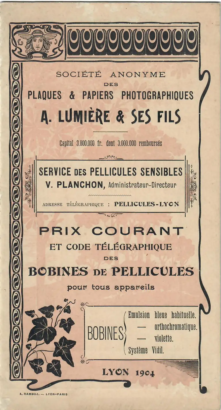 1904 - SA Plaques et Papiers Photo A Lumière et ses Fils - Prix courant
