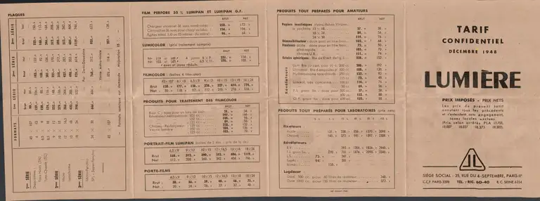 Tarif confidentiel - décembre 1948 recto