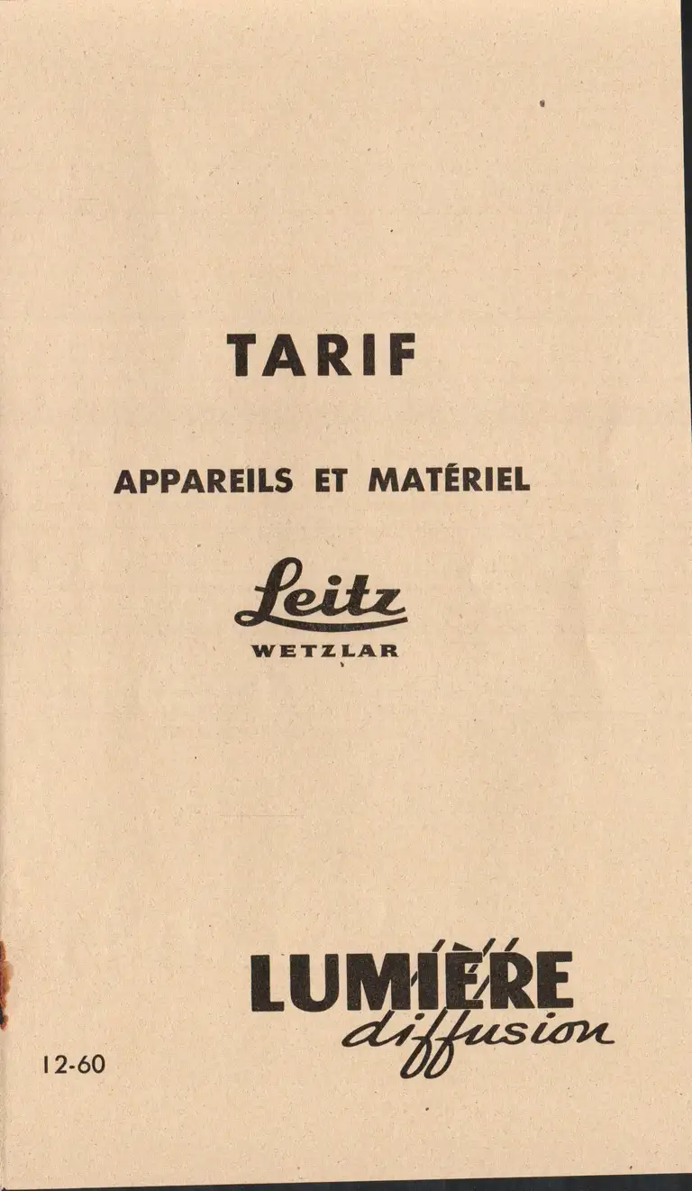 Tarif appareils et matériels Leitz Wetzlar - décembre 1960 1