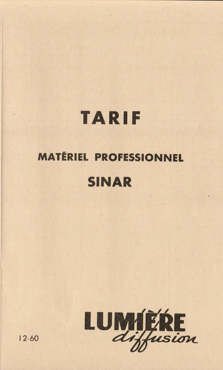 Tarif matériel professionnel SINAR - décembre 1960 1