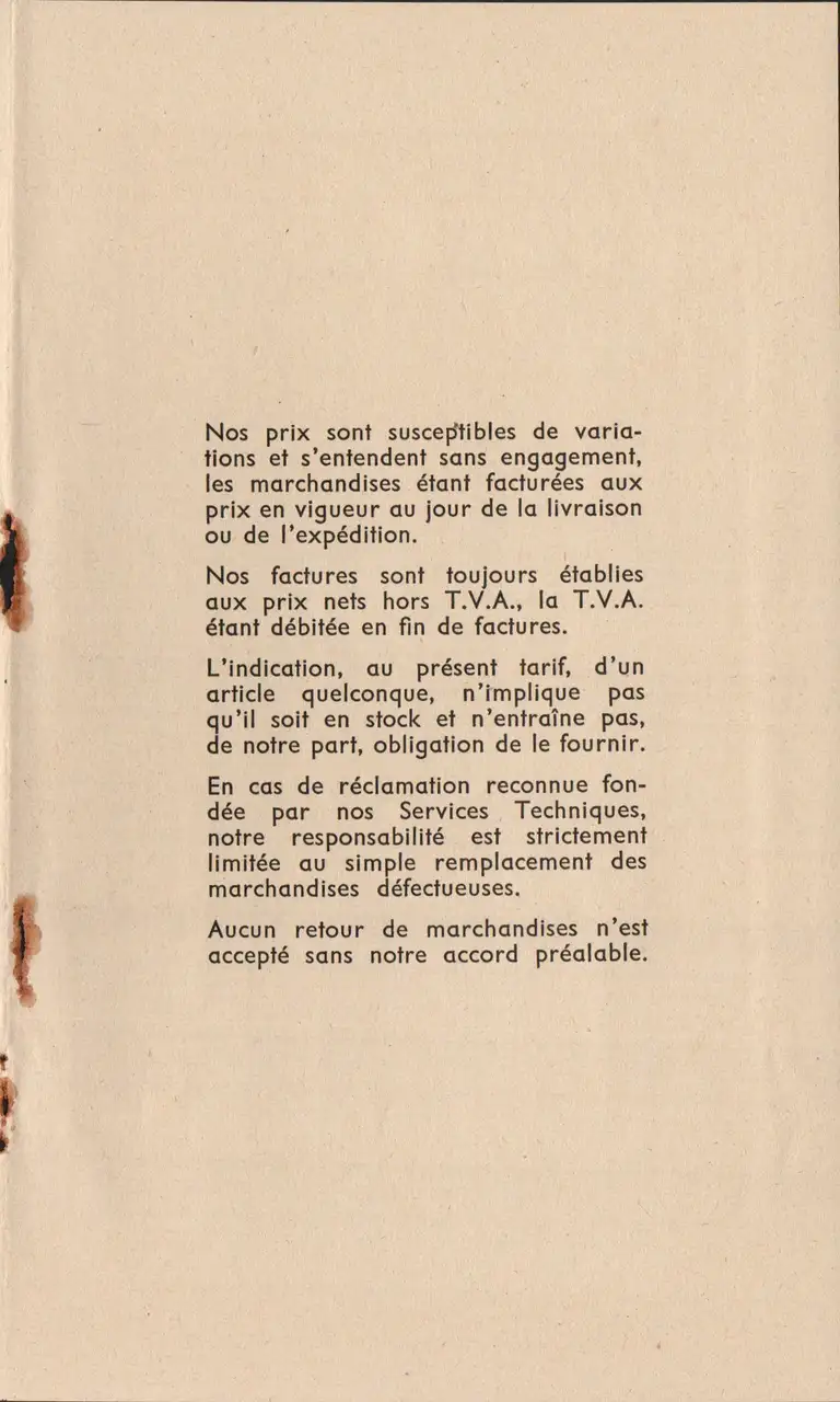 Tarif surfaces sensibles et produits - décembre 1960 11
