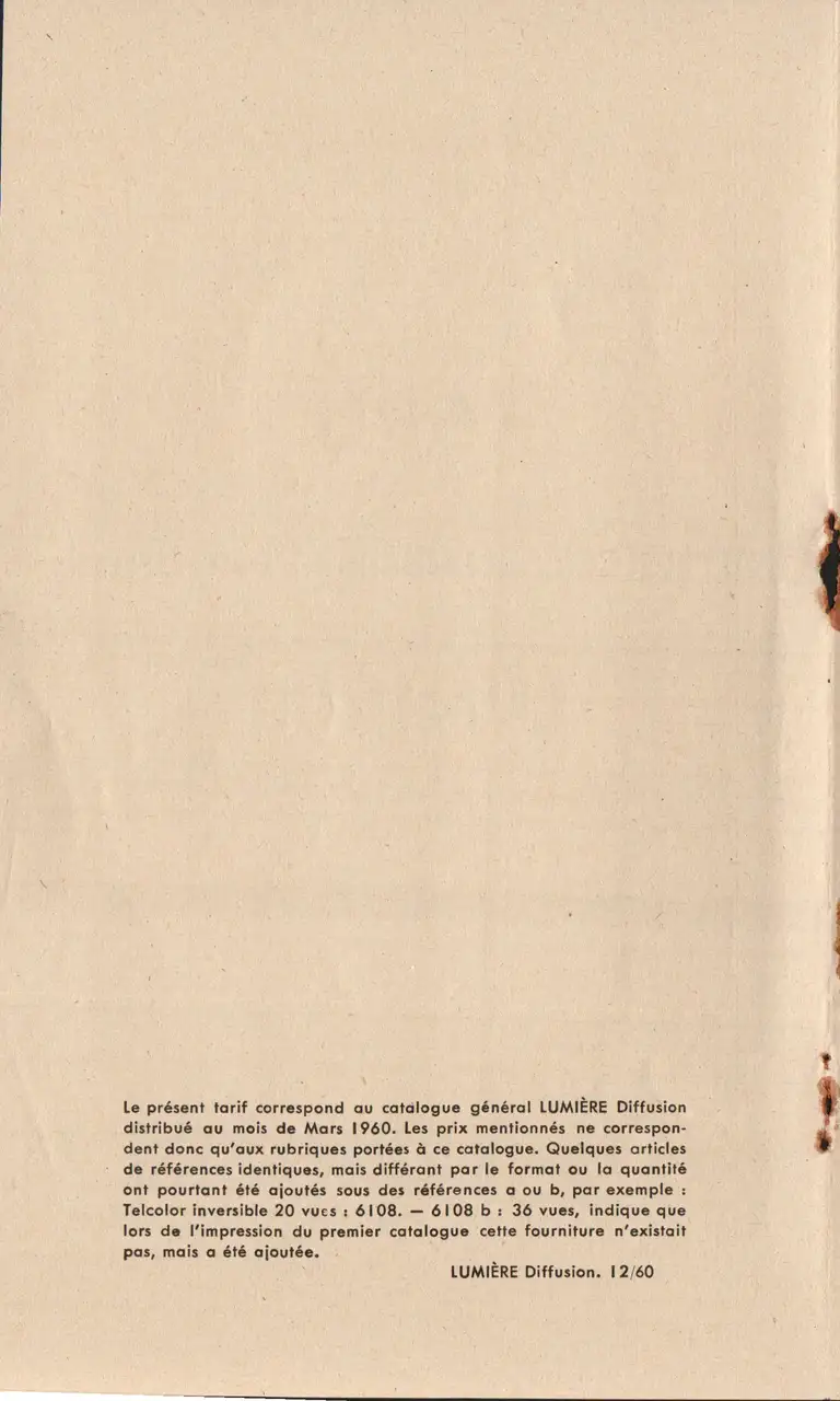 Tarif surfaces sensibles et produits - décembre 1960 2