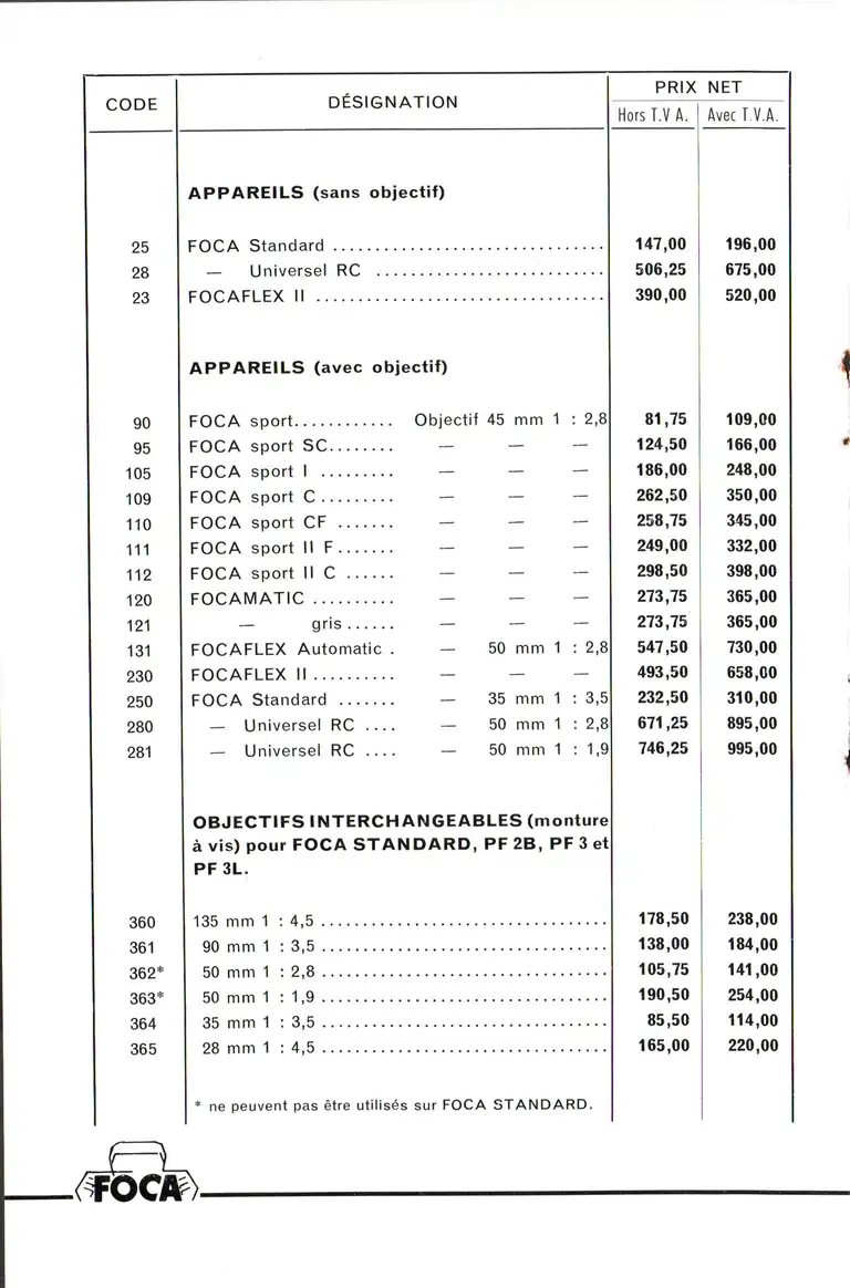 Tarif - janvier 1964 - page 1