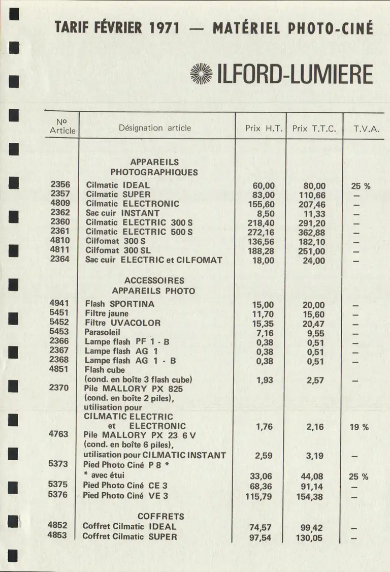 Lumière Diffusion- Tarif - février 1971 - 1