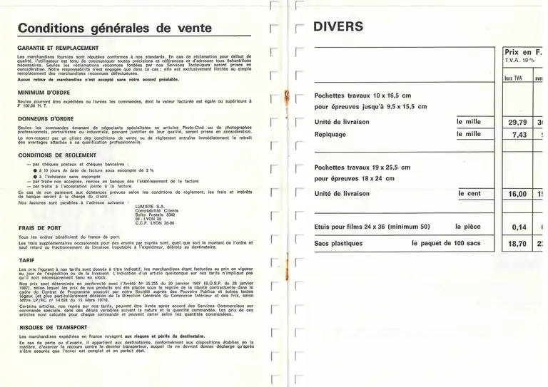 Lumière Diffusion - Tarif - novembre 1971 - 1