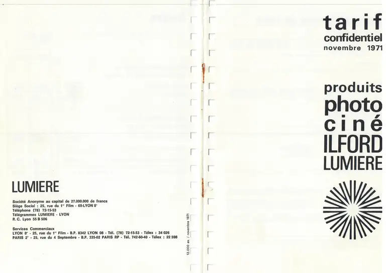 Lumière Diffusion - Tarif - novembre 1971 - 0