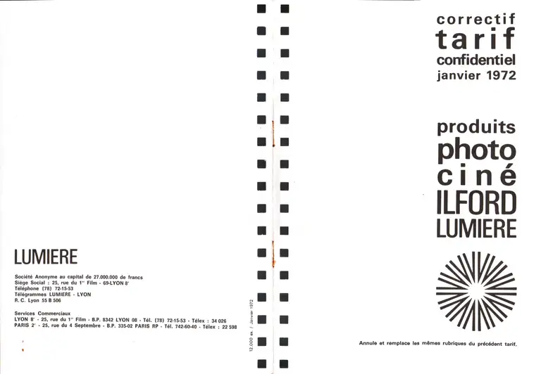 Lumière Diffusion - Tarif correctif - janvier 1972 - 1