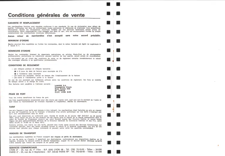 Lumière Diffusion - Tarif correctif - janvier 1972 - 2