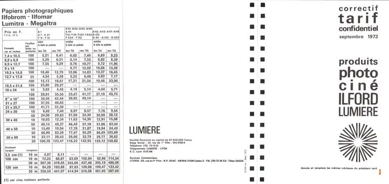 Lumière Diffusion - Tarif - septembre 1972 - 1