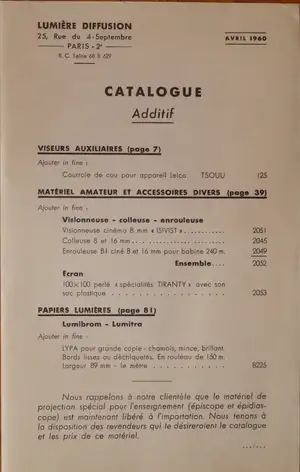 Catalogue additif - avril 1960