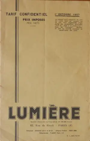 Tarif - 1er octobre 1937