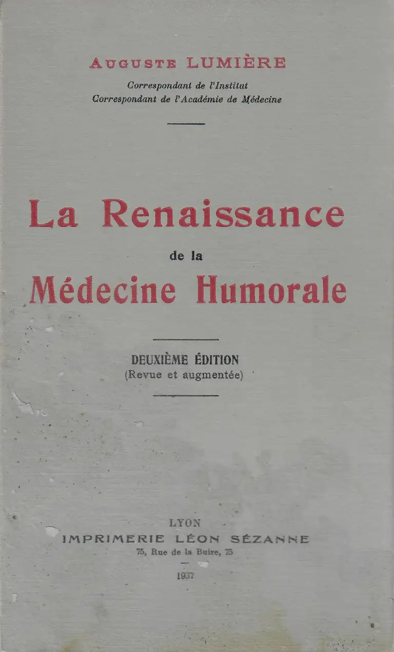 La Renaissance de la Médecine Humorale - deuxième édition - couverture - Laboratoires Lumière - 1937
