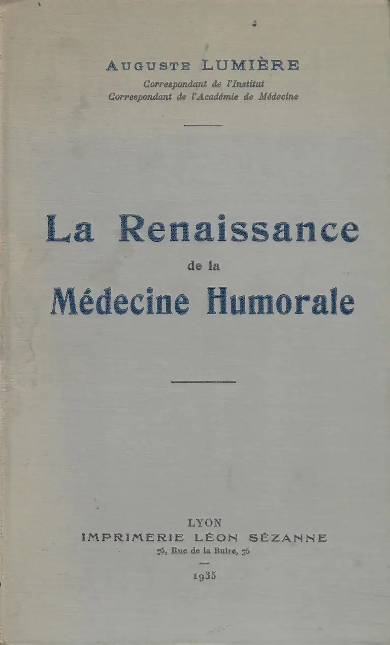 Le Renaissance de la Médecine Humorale - couverture - Laboratoires Lumière - 1935