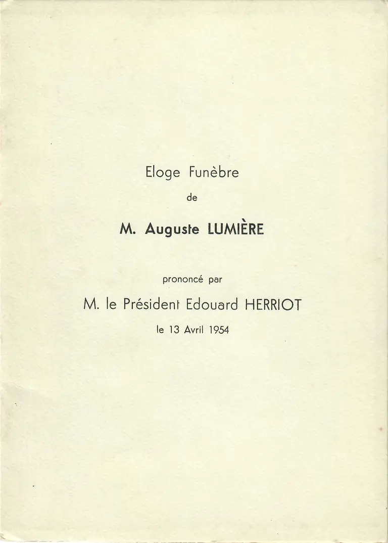Eloge funèbre de Auguste Lumière - 13 avril 1954 - couverture