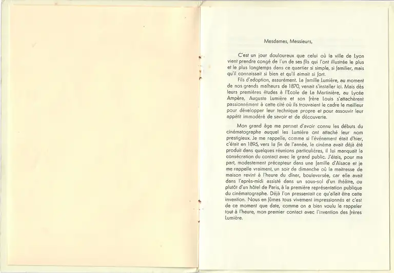 Eloge funèbre de Auguste Lumière - 13 avril 1954 - page 1