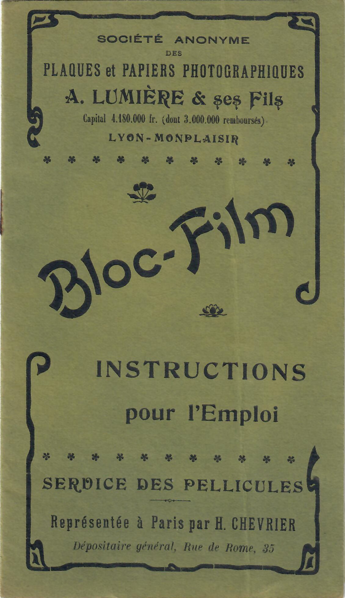 1910 - SA Plaques et Papiers Photo A Lumière et ses Fils - Bloc-Film