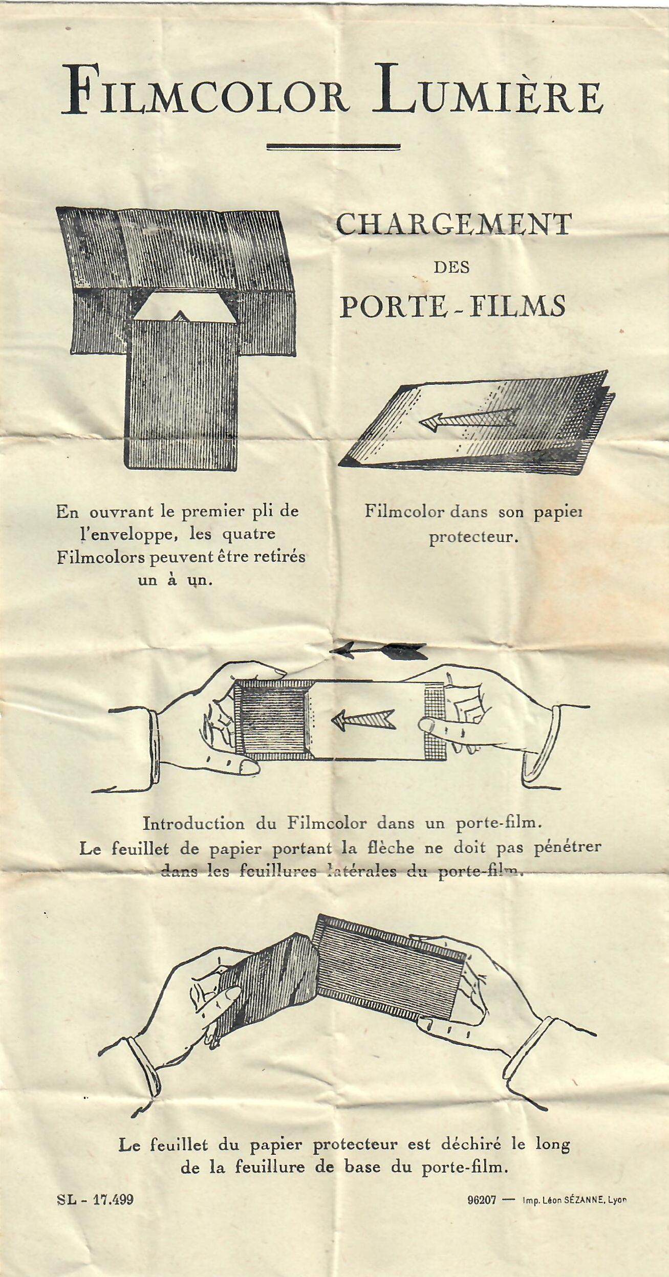 1931 - Sté Lumière - Notice Filmcolor chargement des porte-films