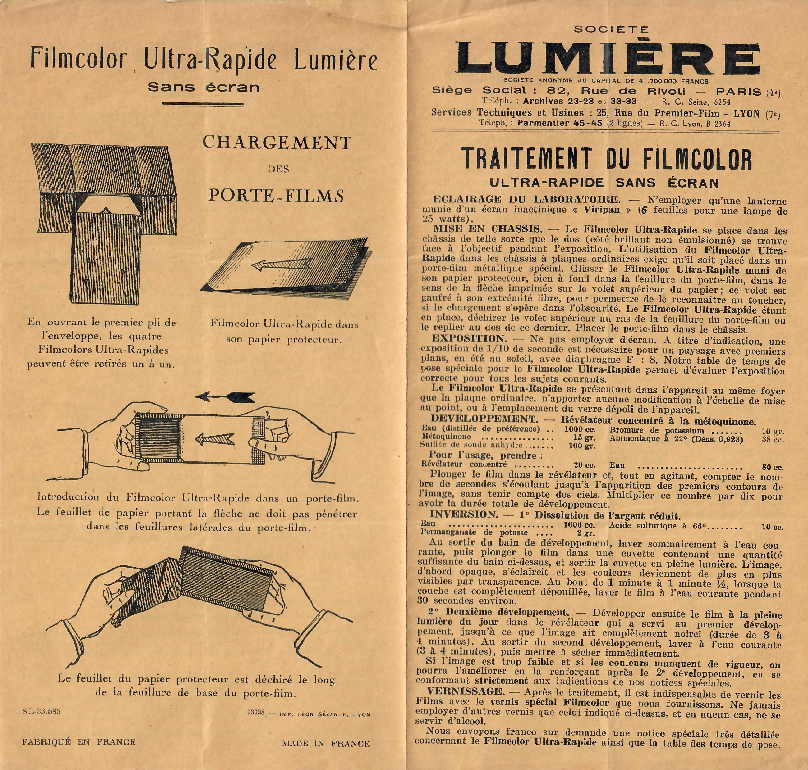 1933 - Sté Lumière - Notice Filmcolor