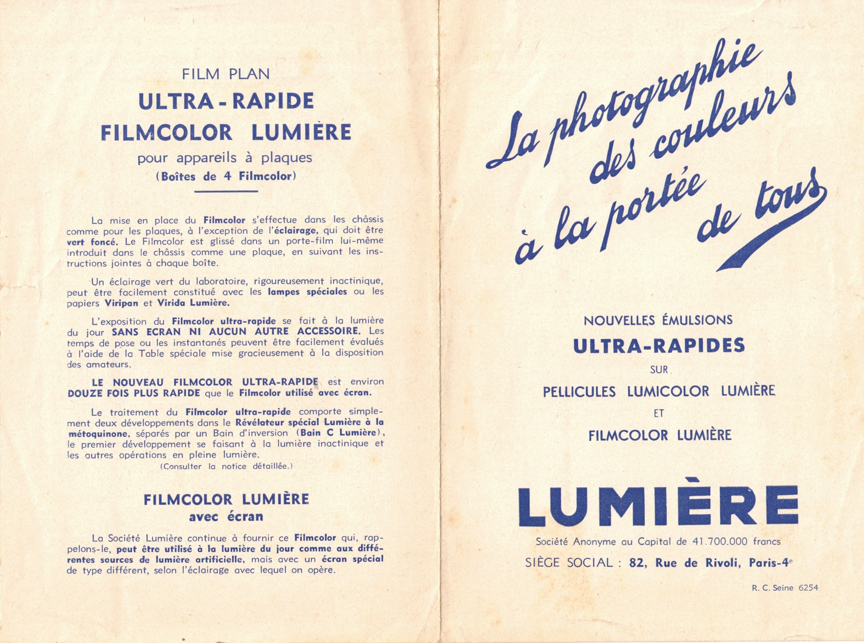 1936 - Nouvelles émulsions ultra-rapide Lumicolor et Filmcolor - recto