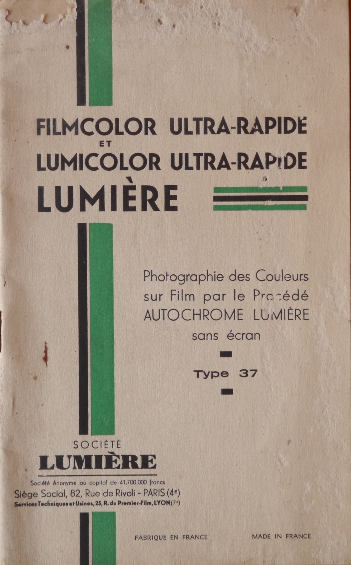 1937 - Sté Lumière - Notice Filmcolor Lumicolor