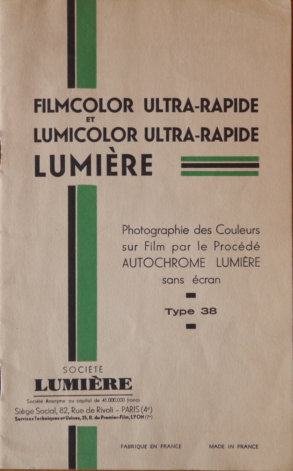1938 - Sté Lumière - Notice Filmcolor Lumicolor