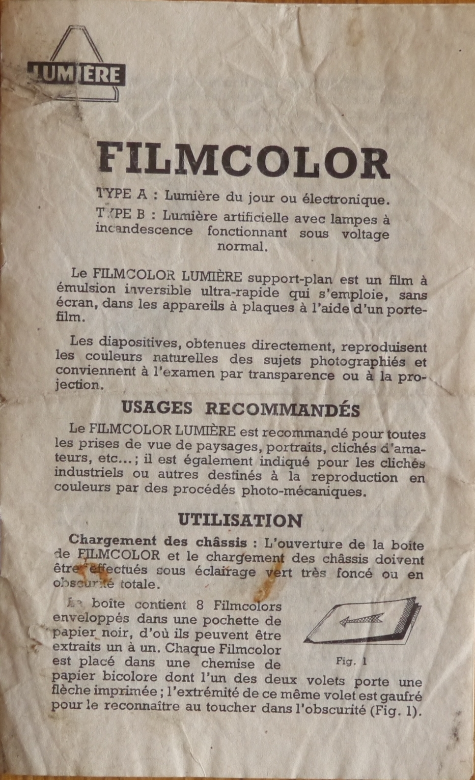 1954 - Sté Lumière - Notice Filmcolor