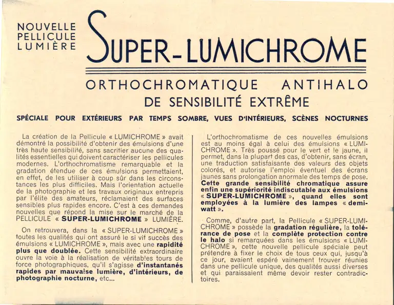 Lumière Pellicule Super Lumichrome - verso - octobre 1933