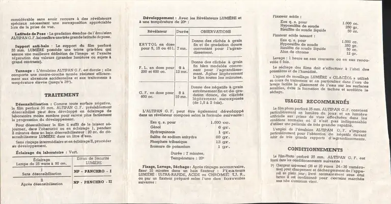 Lumière Film photo Altipan G.F. - verso - septembre 1950
